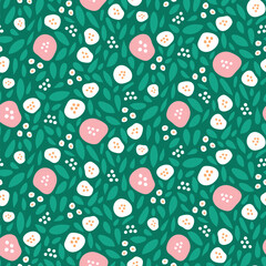 cute gentle soft white pink flowers floral seamless repeat pattern paper vector botanical on green background 