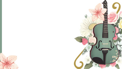 violin and flowers - music theme - greeting card - ideal for website, invitation, presentation, email, card, postcard, Cricut, book, poster, playbill, printable , banner   © roberta