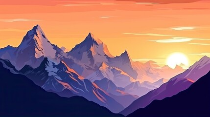 mountain peaks in beautiful sunset light