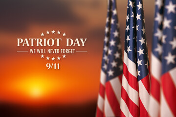 USA flag on sunset sky background. National Day of Prayer and Remembrance for the Victims of the...
