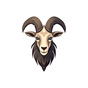 Black Mountain goat with big horns vector illustration isolated on background, T-shirt print design template, Goat mascot esports logo template
