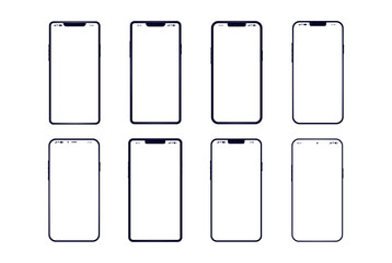 Vector phone set - Collection of various unbranded smartphones with white blank screens. Flat design on white background