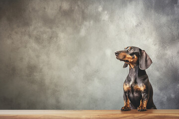 A happy and funny dachshund, neutral background