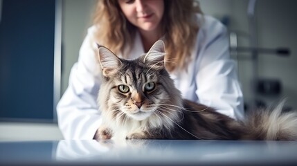 A veterinarian in a clinic looking at a cat