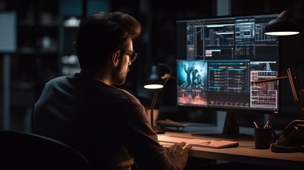 Programmer looking at monitor with smart eyes