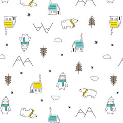 Polar bears penguins snowflakes wintery pattern