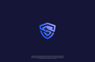 Security shield with icon technology logotype concept idea. Vector Design template element