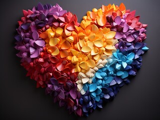 Rainbow color heart made of flowers isolated . This illustration represents concept of love for LGBTQ, gay, lesbian, pride and bisexsual.