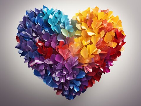 Rainbow color heart made of flowers isolated . This illustration represents concept of love for LGBTQ, gay, lesbian, pride and bisexsual.
