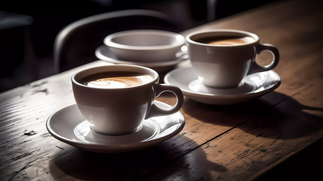 Isolated cup of hot coffee on black background. Generative AI technology.