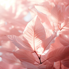 Creative background with gently pink  leaves in summer or spring close-up on light beige background with soft selective focus.Nature concept.