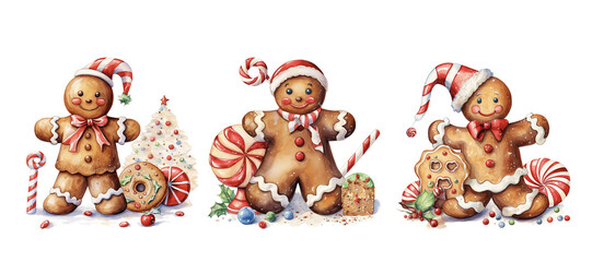 Gingerbread man cookie. PNG watercolor illustration. Ai generated image. - 635643286