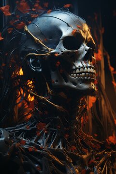 Skull and bones. Generative AI photos.