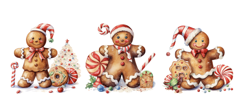 Gingerbread man cookie. PNG watercolor illustration. Ai generated image.