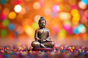 Buddha Statue on Colorful Blurred Background