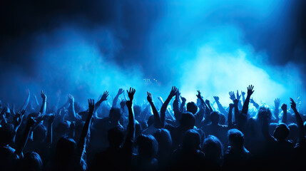Fototapeta na wymiar Silhouettes of People in Concert, Blue Toned
