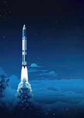 Space rocket launch in the night sky. Vector illustration