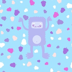 Autumn cartoon yeti seamless acorns pattern for wrapping paper and fabrics and kids clothes print and winter