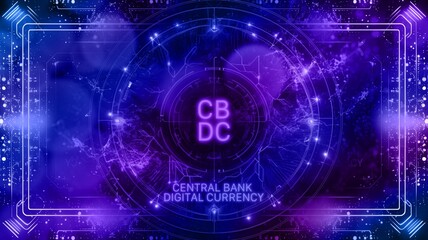 Ai generated. Central bank digital currency symbol glowing currency sign on a abstract digital background. Advertising banner with Financial hi-tech theme  Illustration background. graphic wih
