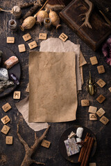 Esoteric magical background with runes.