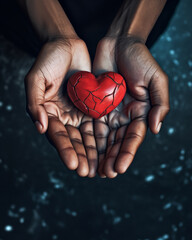 Hands holding a broken Heart