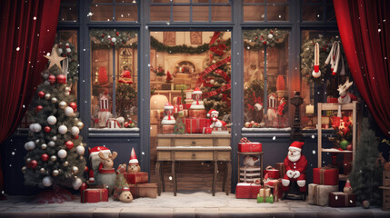 Christmas gift shop with decoration. Generative AI