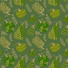 Halloween pumpkins seamless autumn harvest vegetable pattern for wrapping paper and fabrics and kids