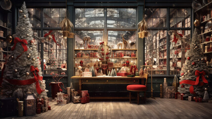 Obraz premium Christmas gift shop with decoration. Generative AI