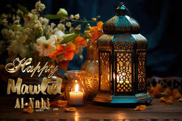 Happy mawlid al-nabi, The celebration of the birthday of the Prophet Muhammad, Rabi al-Awwal, Islam Sunnis and Shiites, Hamd, tasbih, public processions, naat. Postcard banner Greeting card.