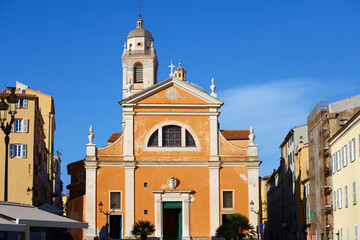 Exterior facade Cathedral of Our Lady of the Assumption in Ajaccio, Corsica island.