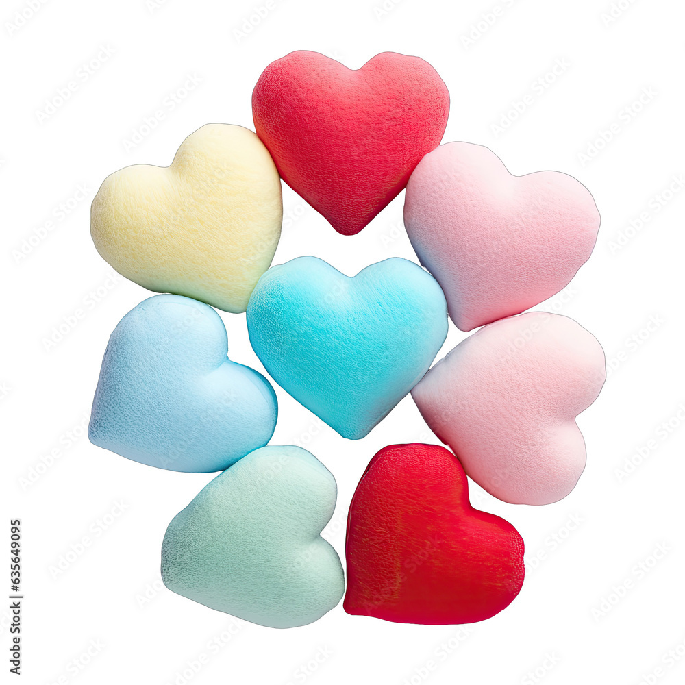 Sticker colorful silk hearts on a small transparent background