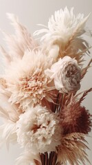 Botanical Beauty: Delicate Flowers against a White Backdrop. Generated AI