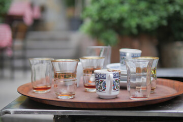  many empty coffee cup on table ,