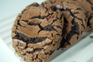 chocolate sweet cookies on wooden table 