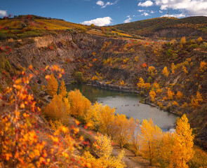 Nice mine pit lake at Tarcal, Hungary in autumn