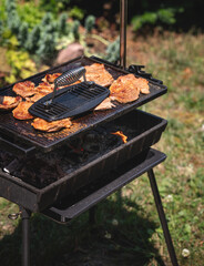 barbecue grill in the backyard in summer