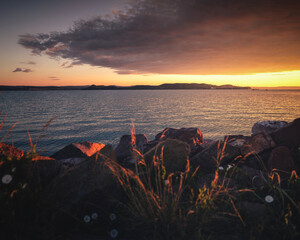Wonderful sunset over lake Balaton in summer