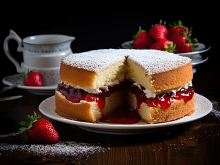 victoria sponge cake with strawberries