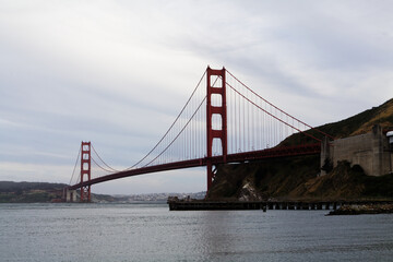 Golden Gate Bridge From Marin With Overcast Sky