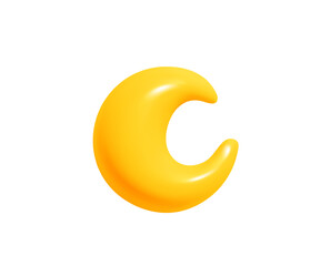 3d cartoon yellow crescent isolated. Moon weather icon. Vector childish illustration