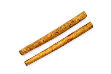 Burdock Root (Gobo) on white background.