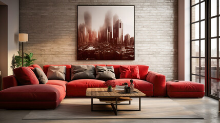 Modern Living Room With Red Sofa 