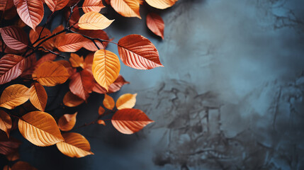 autumn background with scattered colorful leaves around