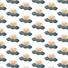 Space seamless background for babies, spaceship pattern for textile