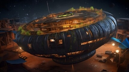 Futuristic spaceship, alien science fiction, sci-fi ship illustration, ufo spacecraft