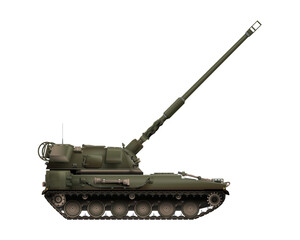 AHS Krab in realistic style. Polish self-propelled artillery. Raised barrel. Poland army. Military armored vehicle. Detailed colorful vector illustration isolated on white background. © Anton