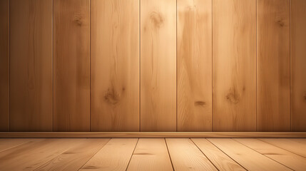Naklejka premium Oak Wood Platform Or Floor Blank With Wooden Wall 