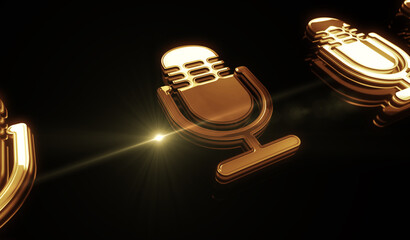 Microphone online podcast and on air live record symbol digital 3d illustration