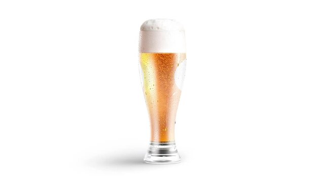 Blank transparent beer glass with label mockup, looped rotation, 4k
