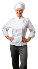 Chef happy adults mature woman standing wear uniforms to cook on a transparent background. Design ai